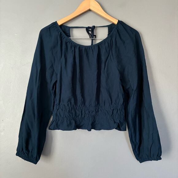 MADEWELL Peasant Cropped Blouse Top Western Cowgirl Tie Back Twill Cut out Top M - Picture 3 of 10